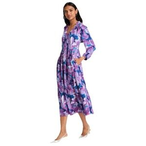 Draper James Katie Midi‎ Dress Purple Floral Side Zip Pockets